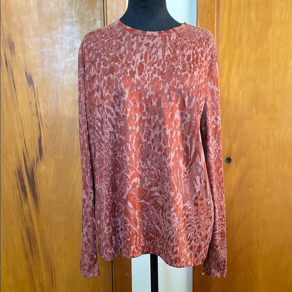 Cooper Rose Orange Animal Print Long Sleeve Top Textured Casual Lightweight Fall